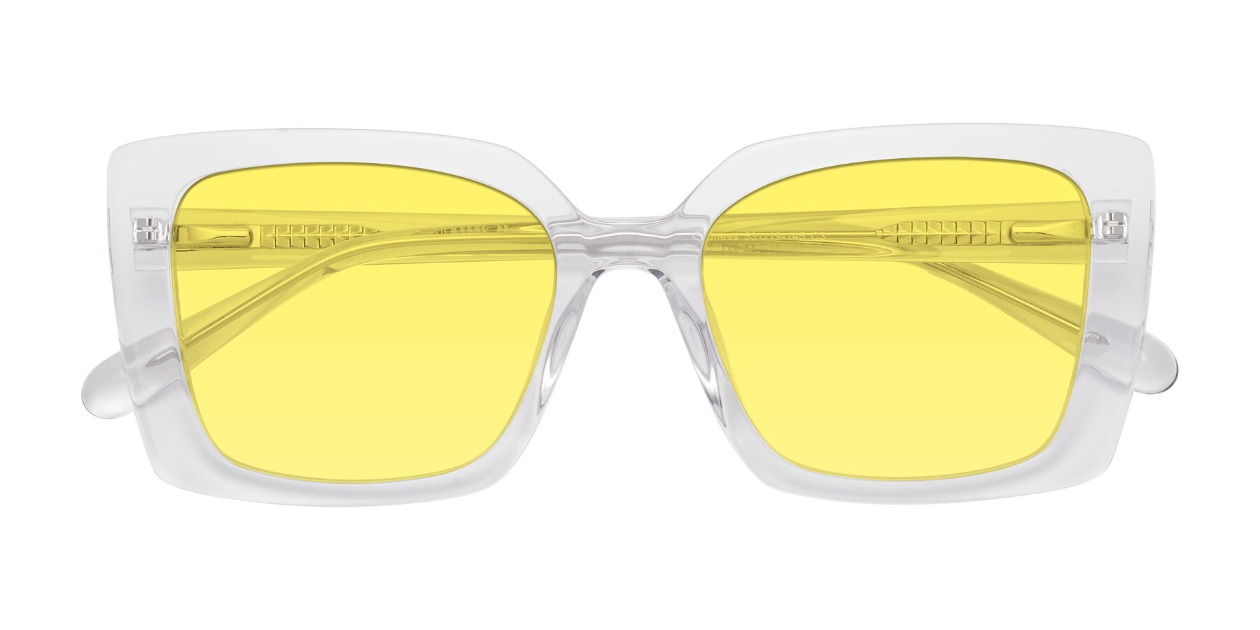 Folded Front of Godness in Clear with Medium Yellow Tinted Lenses