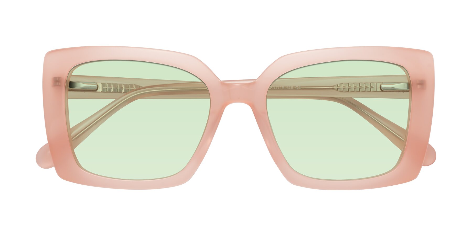 Folded Front of Godness in Coral Pink with Light Green Tinted Lenses