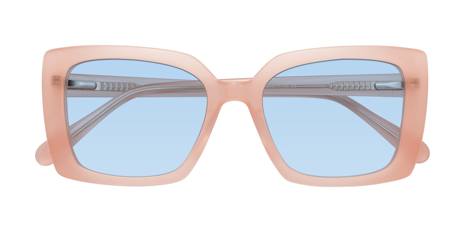 Folded Front of Godness in Coral Pink with Light Blue Tinted Lenses