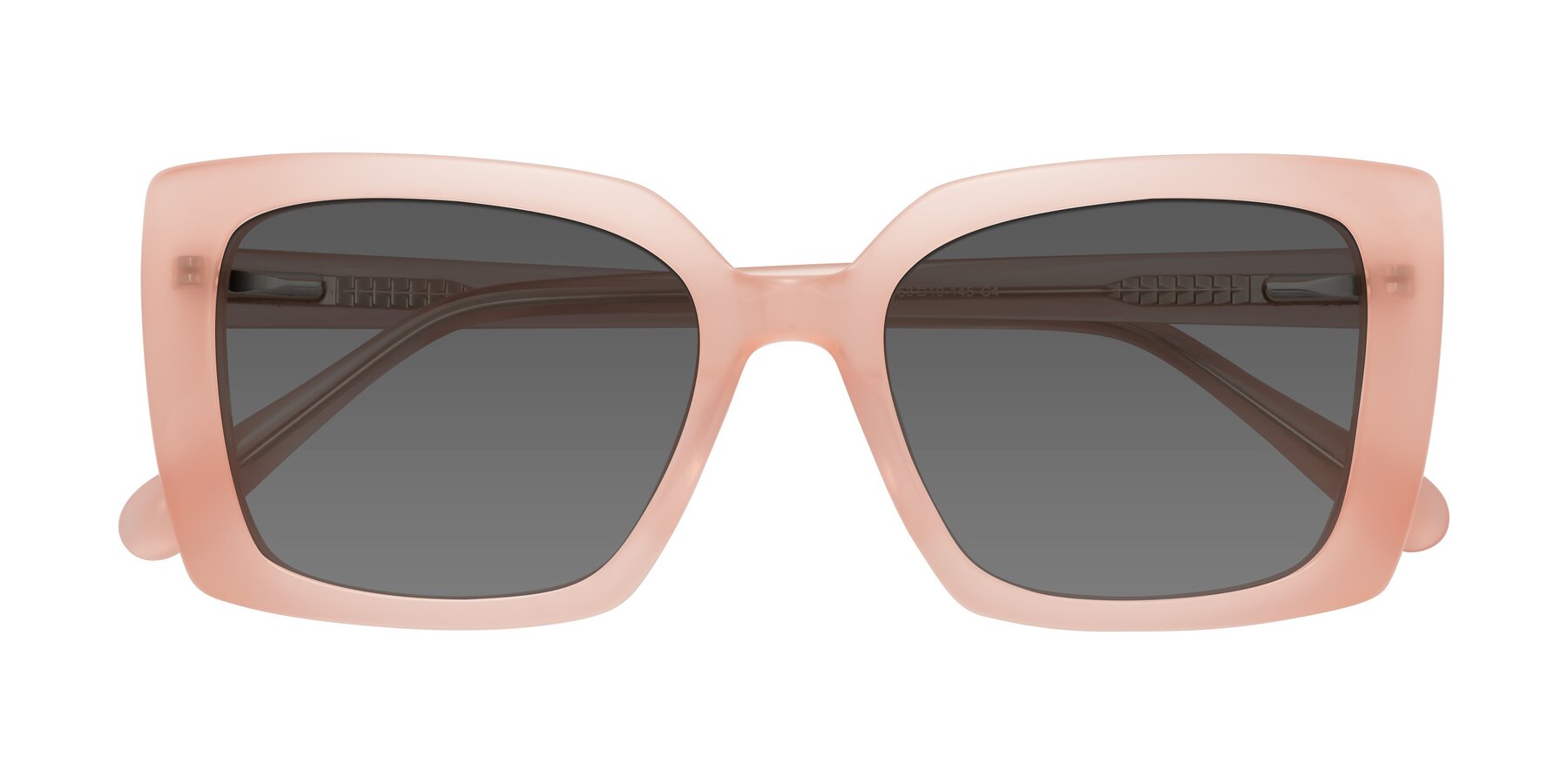 Folded Front of Godness in Coral Pink with Medium Gray Tinted Lenses