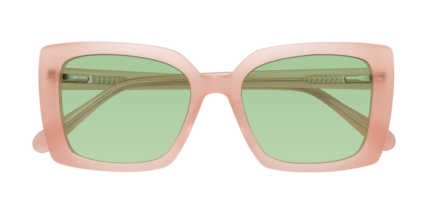 Folded Front of Godness in Coral Pink with Medium Green Tinted Lenses