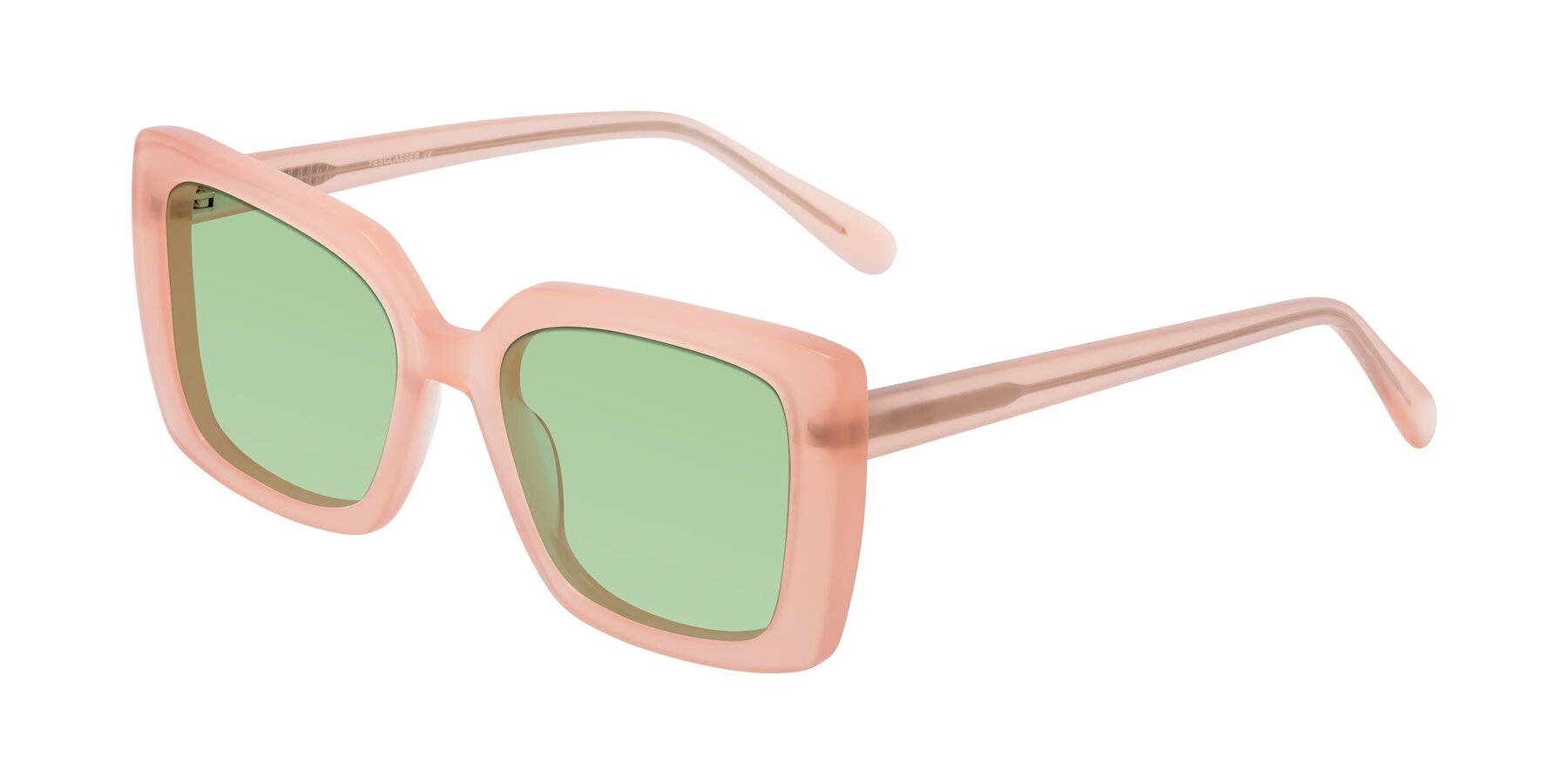 Angle of Godness in Coral Pink with Medium Green Tinted Lenses