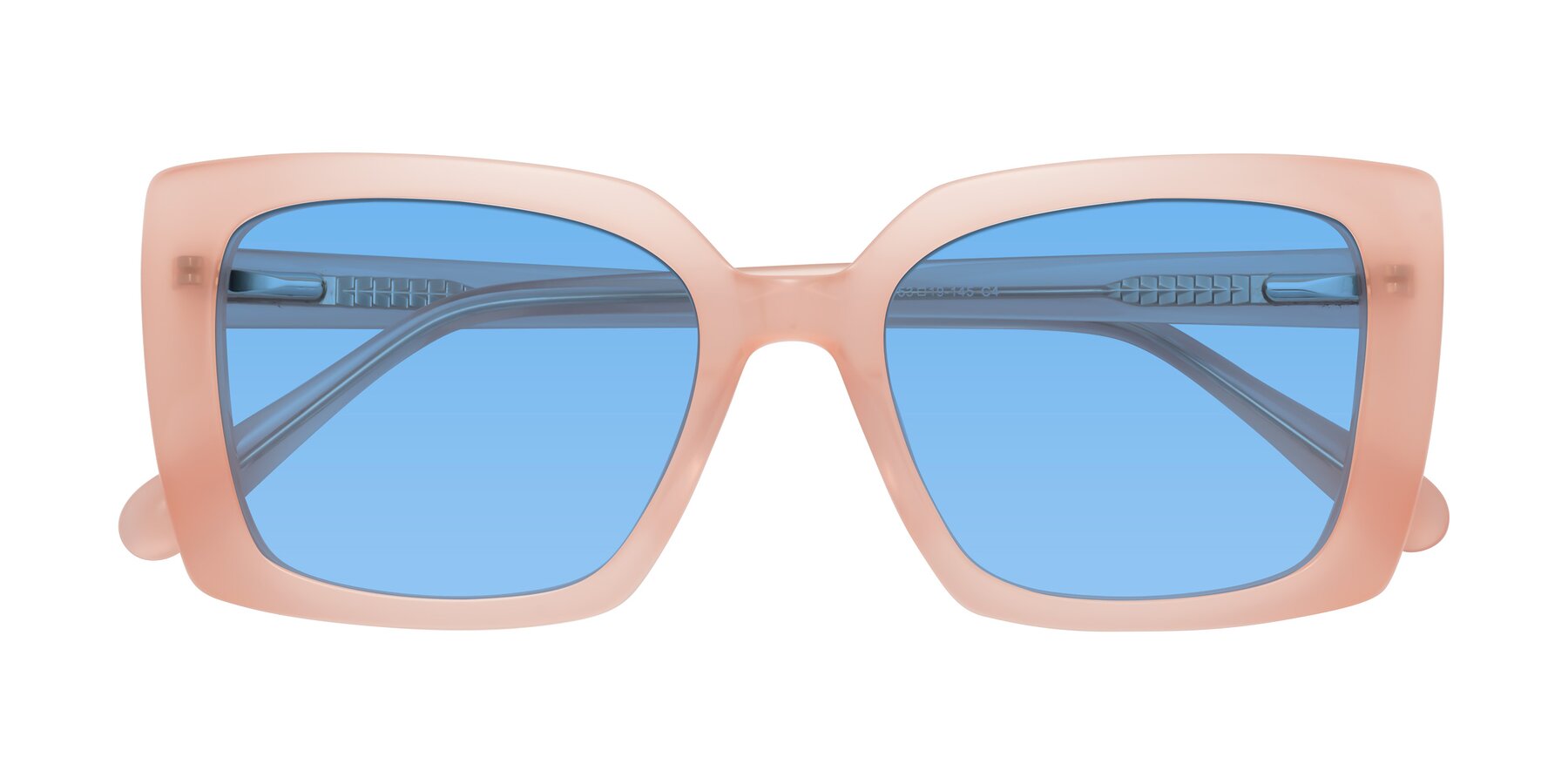 Folded Front of Godness in Coral Pink with Medium Blue Tinted Lenses