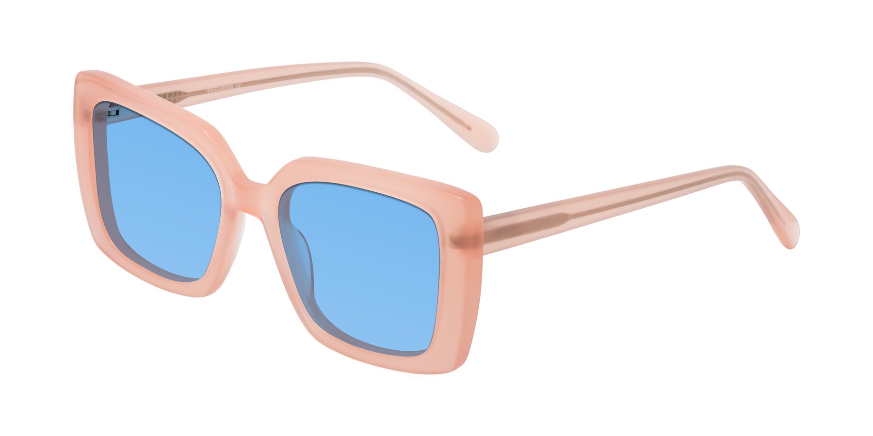 Angle of Godness in Coral Pink with Medium Blue Tinted Lenses