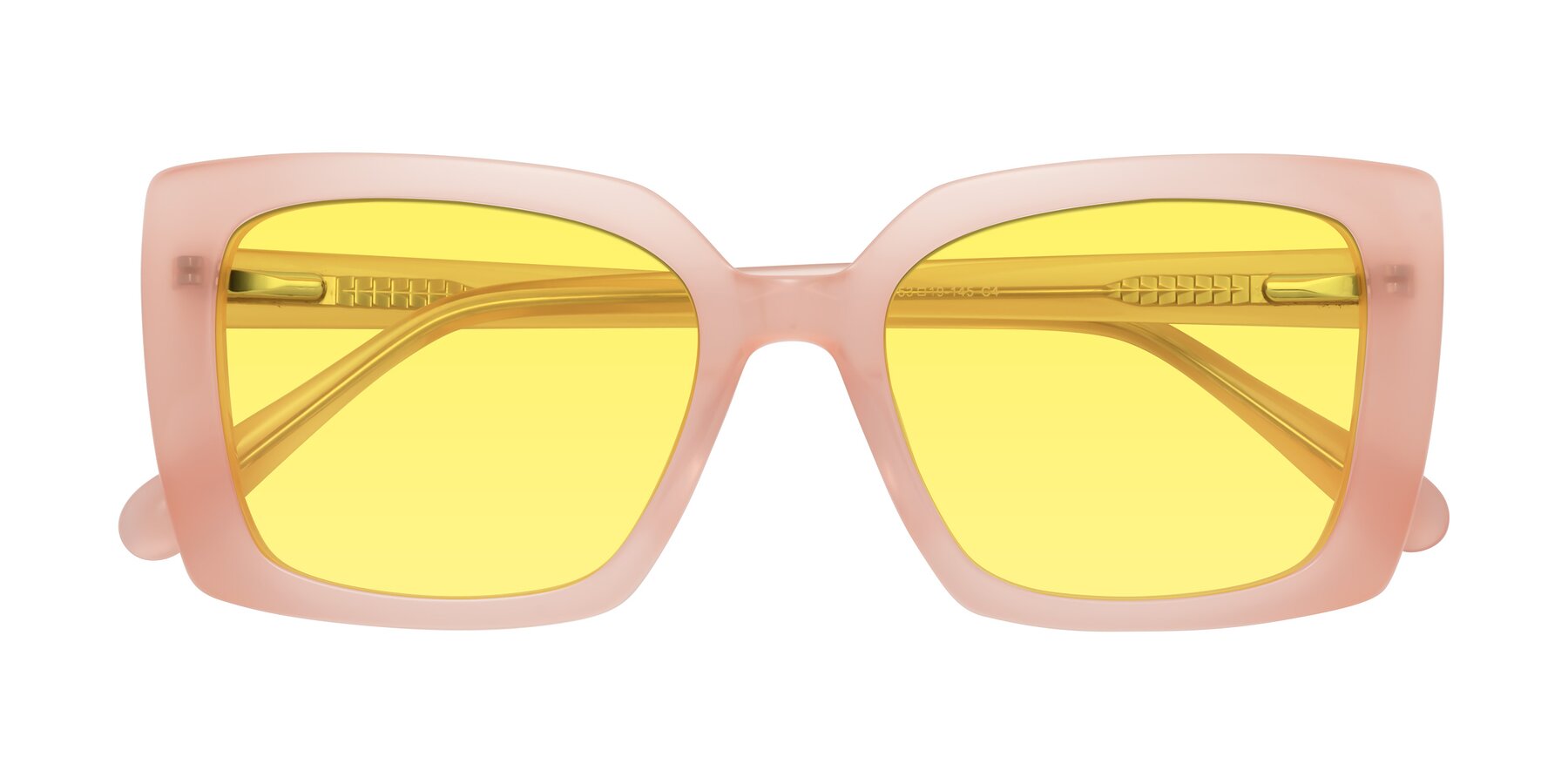 Folded Front of Godness in Coral Pink with Medium Yellow Tinted Lenses