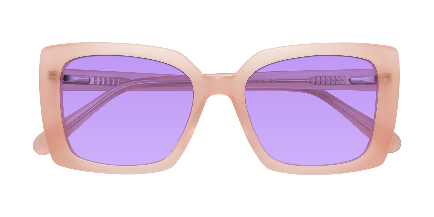 Folded Front of Godness in Coral Pink with Medium Purple Tinted Lenses