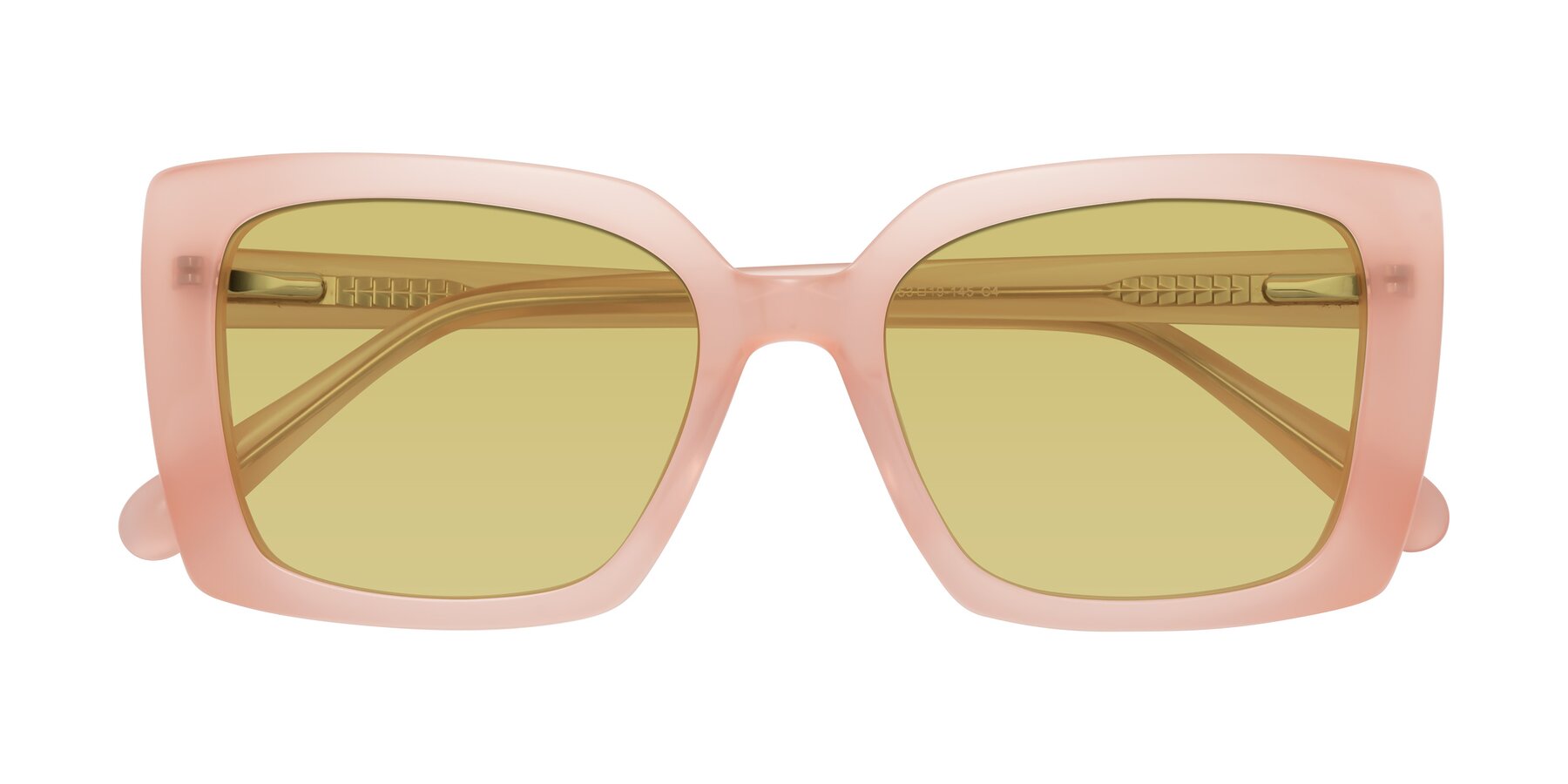 Folded Front of Godness in Coral Pink with Medium Champagne Tinted Lenses