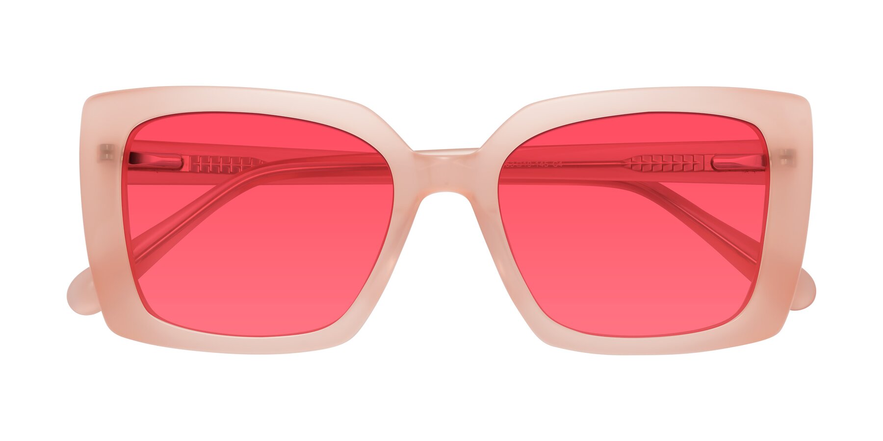 Folded Front of Godness in Coral Pink with Red Tinted Lenses