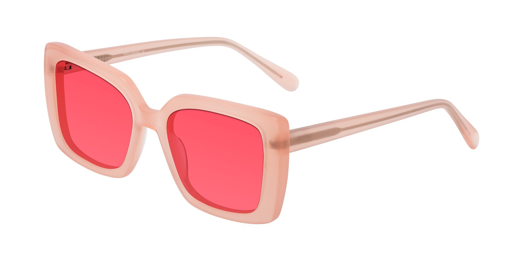 Angle of Godness in Coral Pink with Red Tinted Lenses