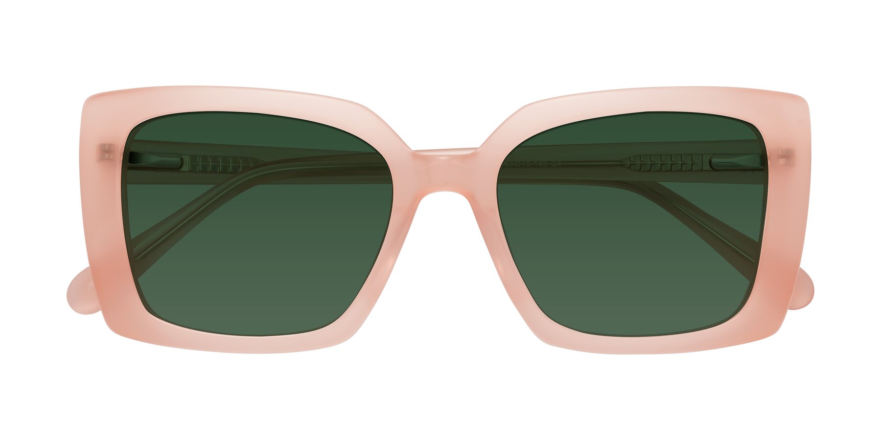 Folded Front of Godness in Coral Pink with Green Tinted Lenses