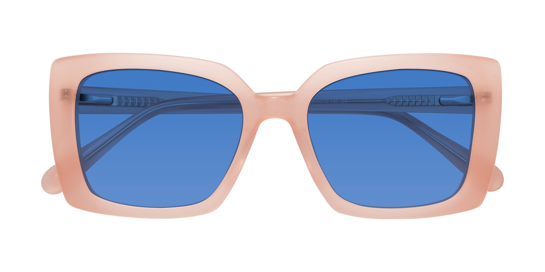 Folded Front of Godness in Coral Pink with Blue Tinted Lenses