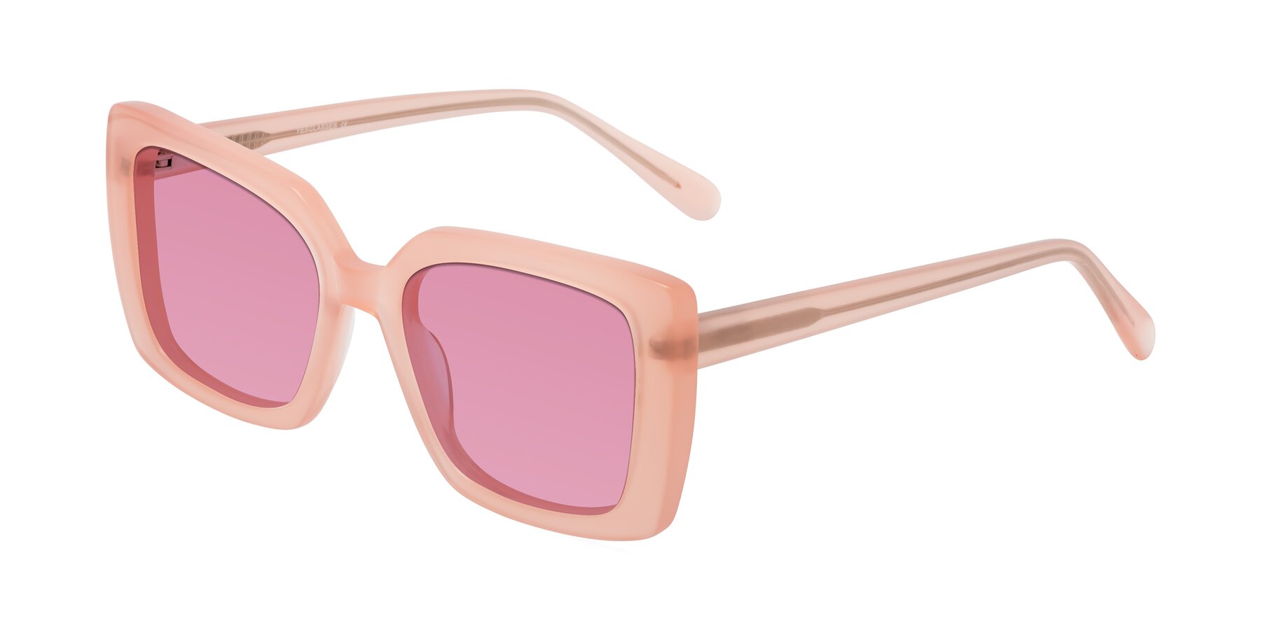 Angle of Godness in Coral Pink with Medium Wine Tinted Lenses