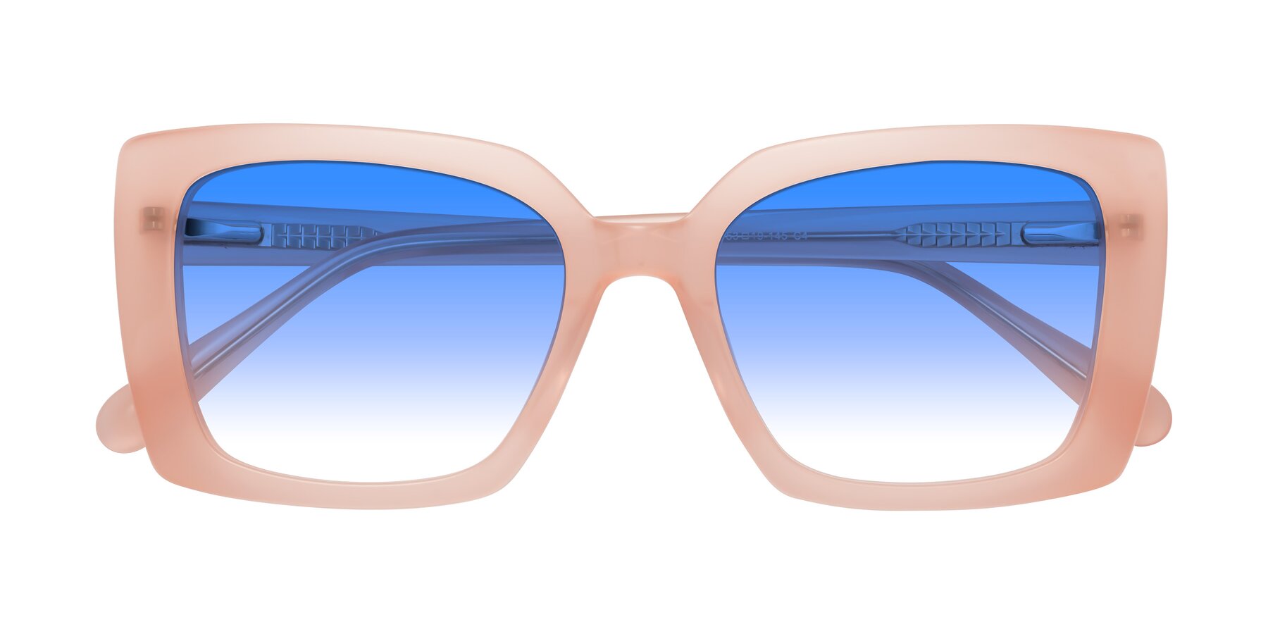 Folded Front of Godness in Coral Pink with Blue Gradient Lenses