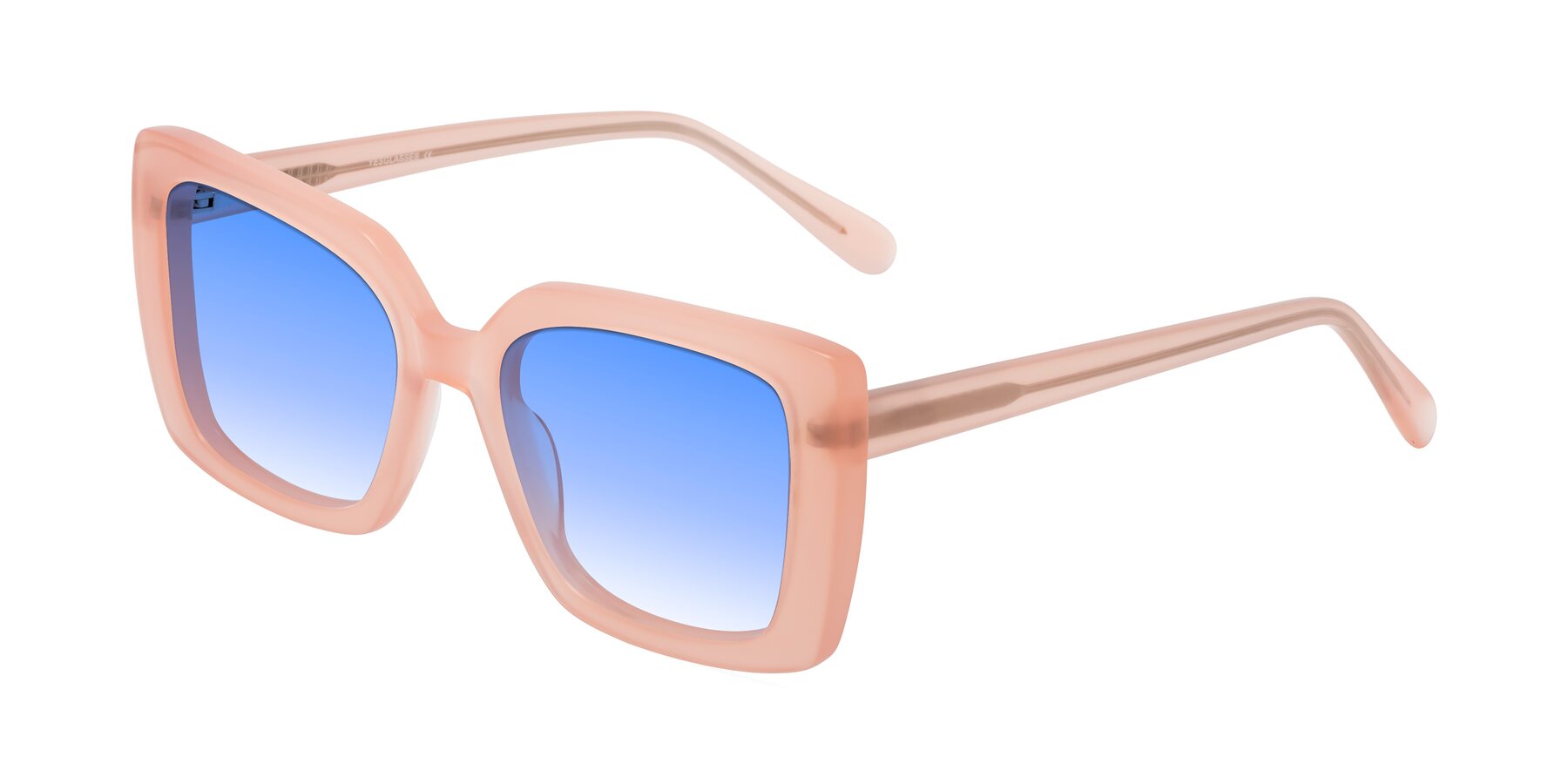 Angle of Godness in Coral Pink with Blue Gradient Lenses