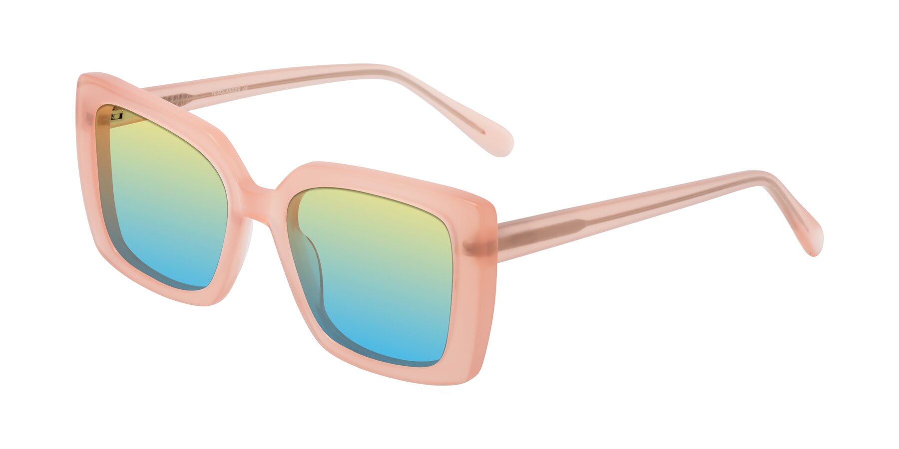 Angle of Godness in Coral Pink with Yellow / Blue Gradient Lenses