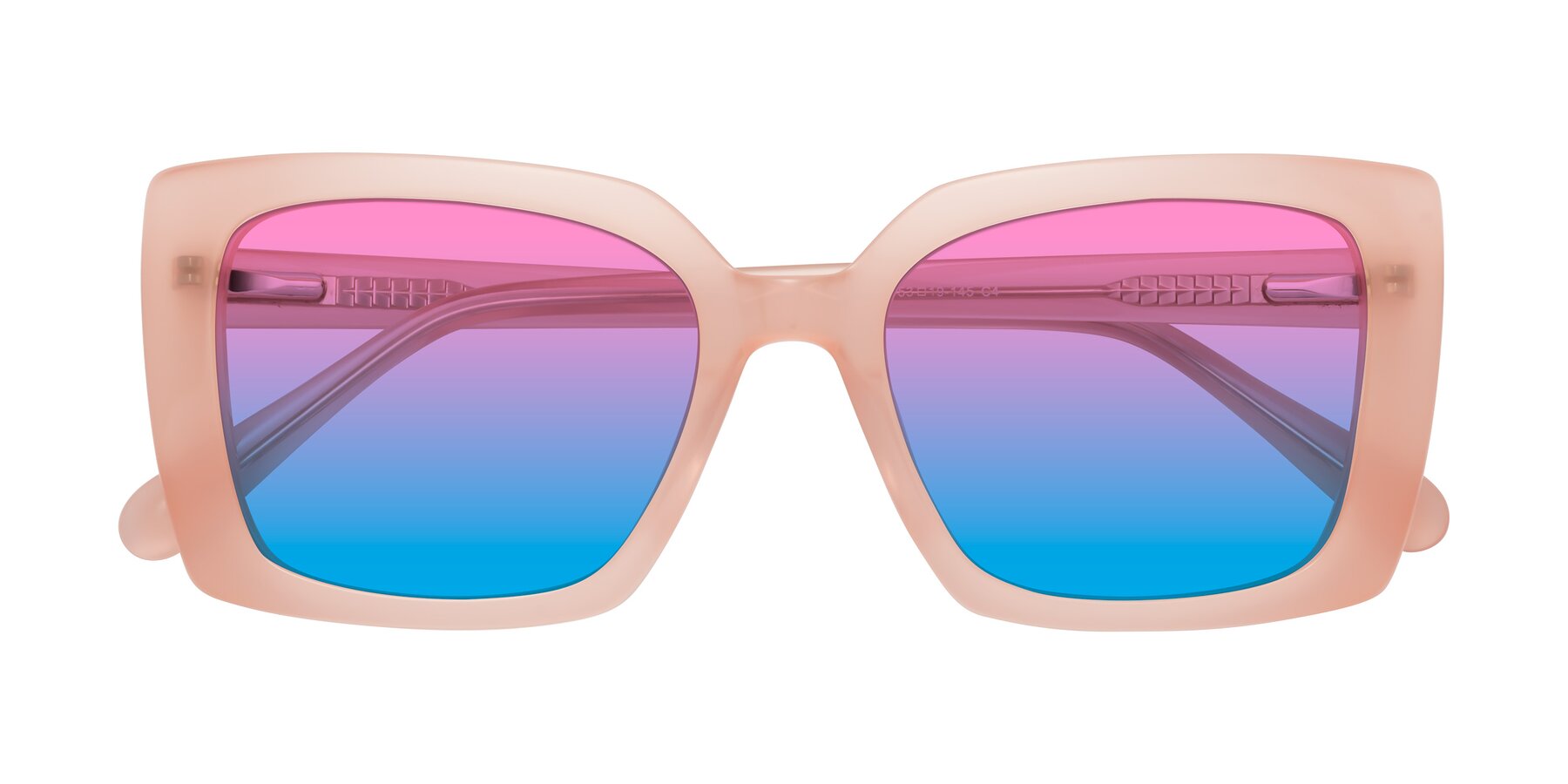 Folded Front of Godness in Coral Pink with Pink / Blue Gradient Lenses