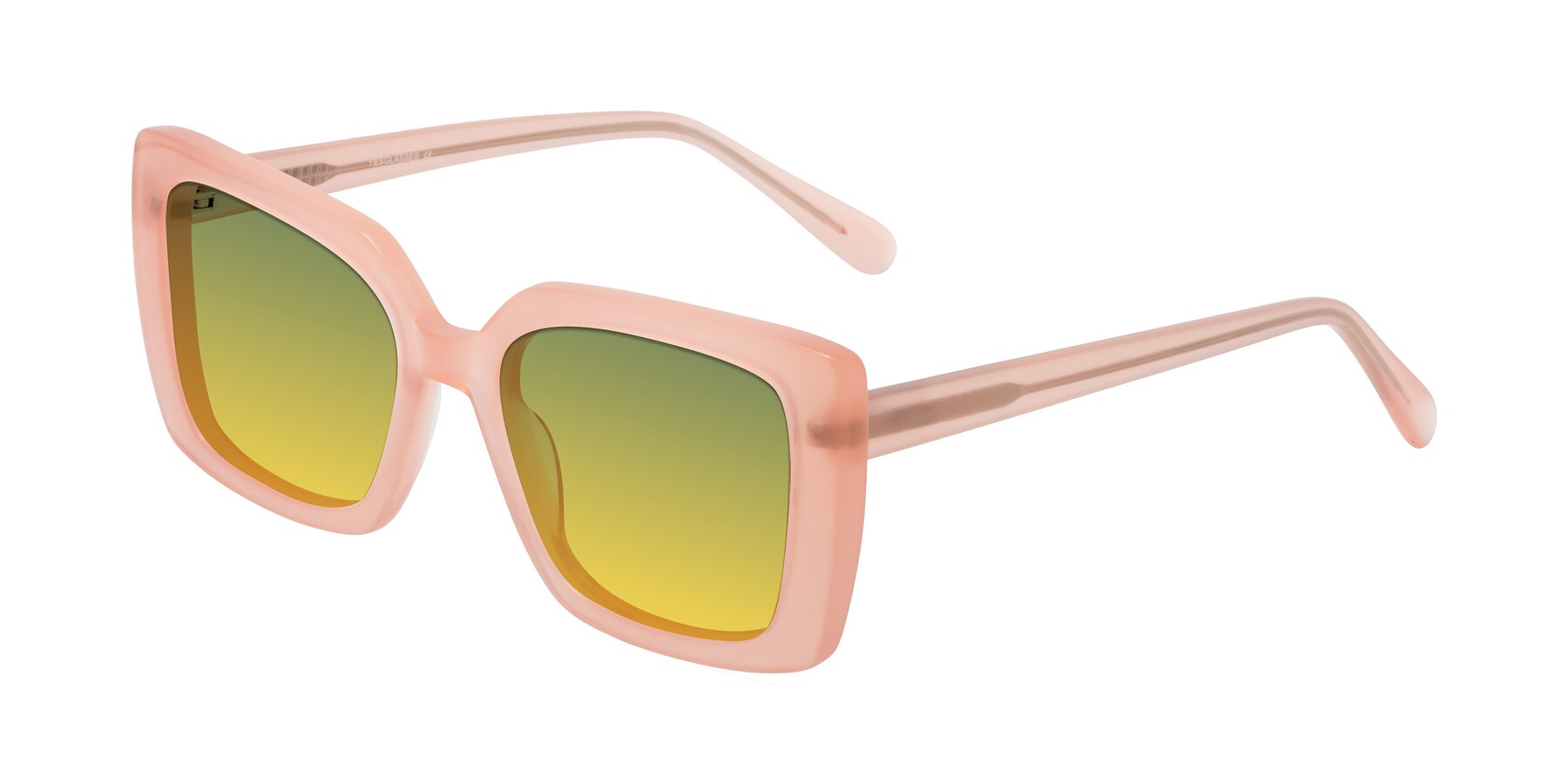 Angle of Godness in Coral Pink with Green / Yellow Gradient Lenses