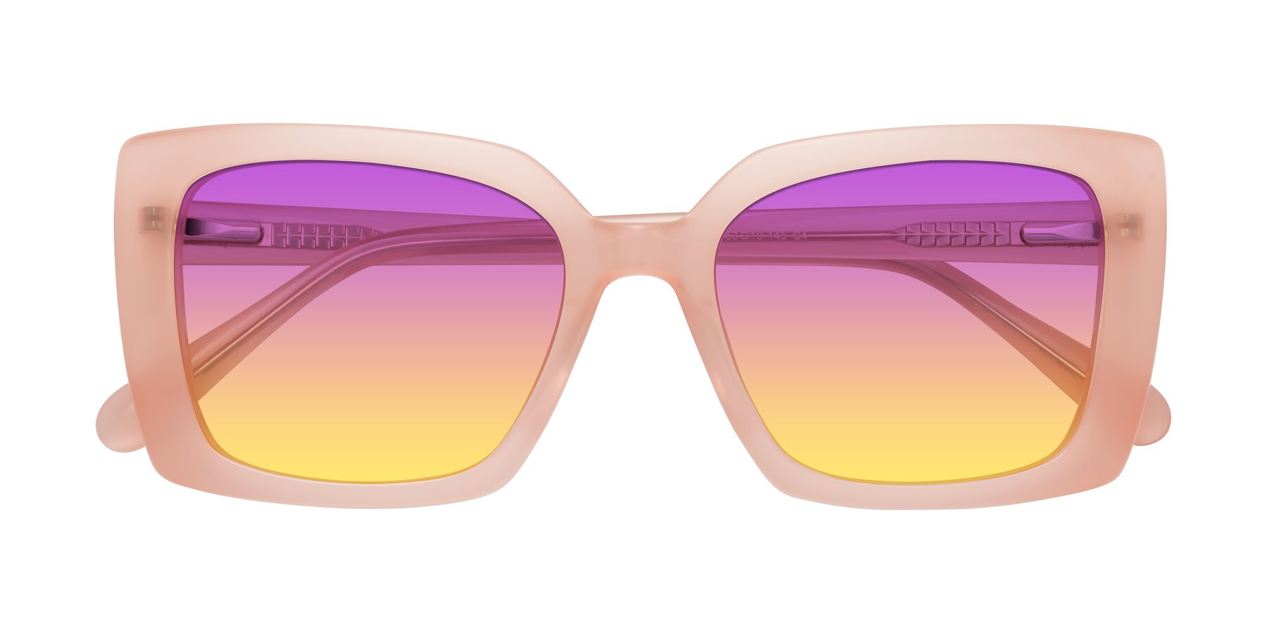 Folded Front of Godness in Coral Pink with Purple / Yellow Gradient Lenses