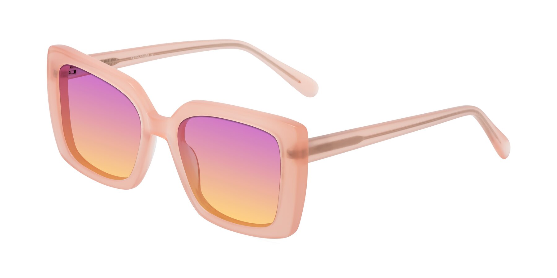 Angle of Godness in Coral Pink with Purple / Yellow Gradient Lenses