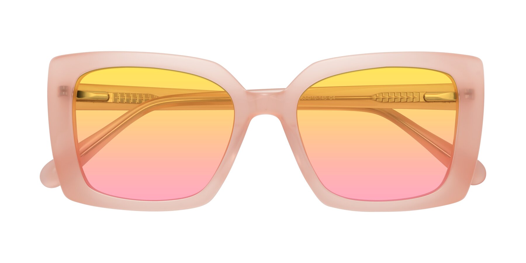 Folded Front of Godness in Coral Pink with Yellow / Pink Gradient Lenses