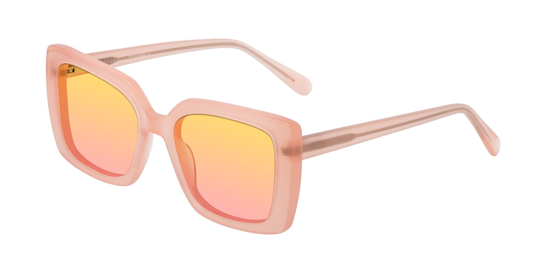 Angle of Godness in Coral Pink with Yellow / Pink Gradient Lenses