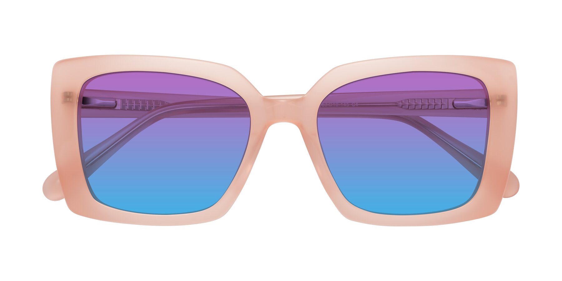 Folded Front of Godness in Coral Pink with Purple / Blue Gradient Lenses