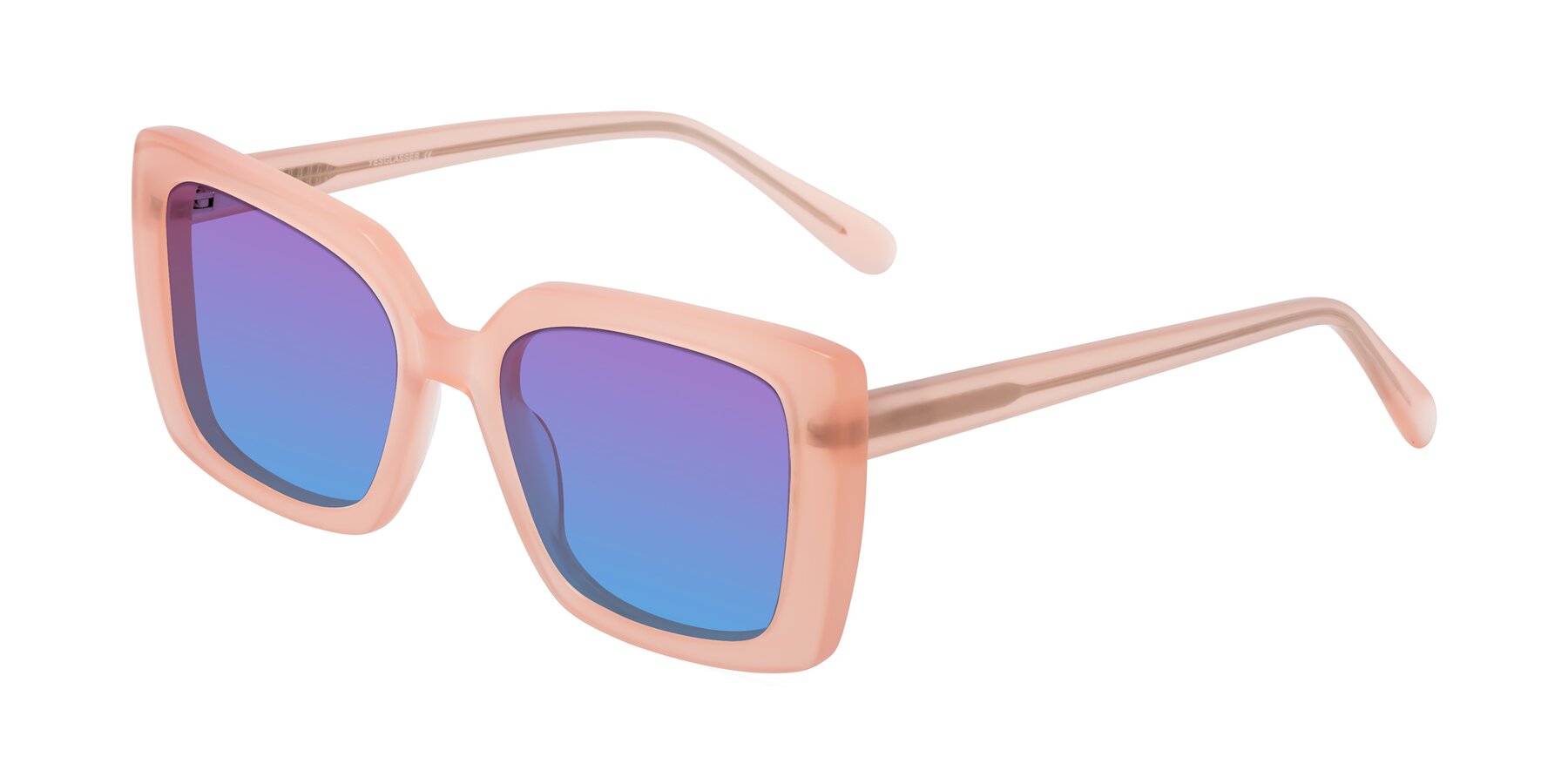 Angle of Godness in Coral Pink with Purple / Blue Gradient Lenses