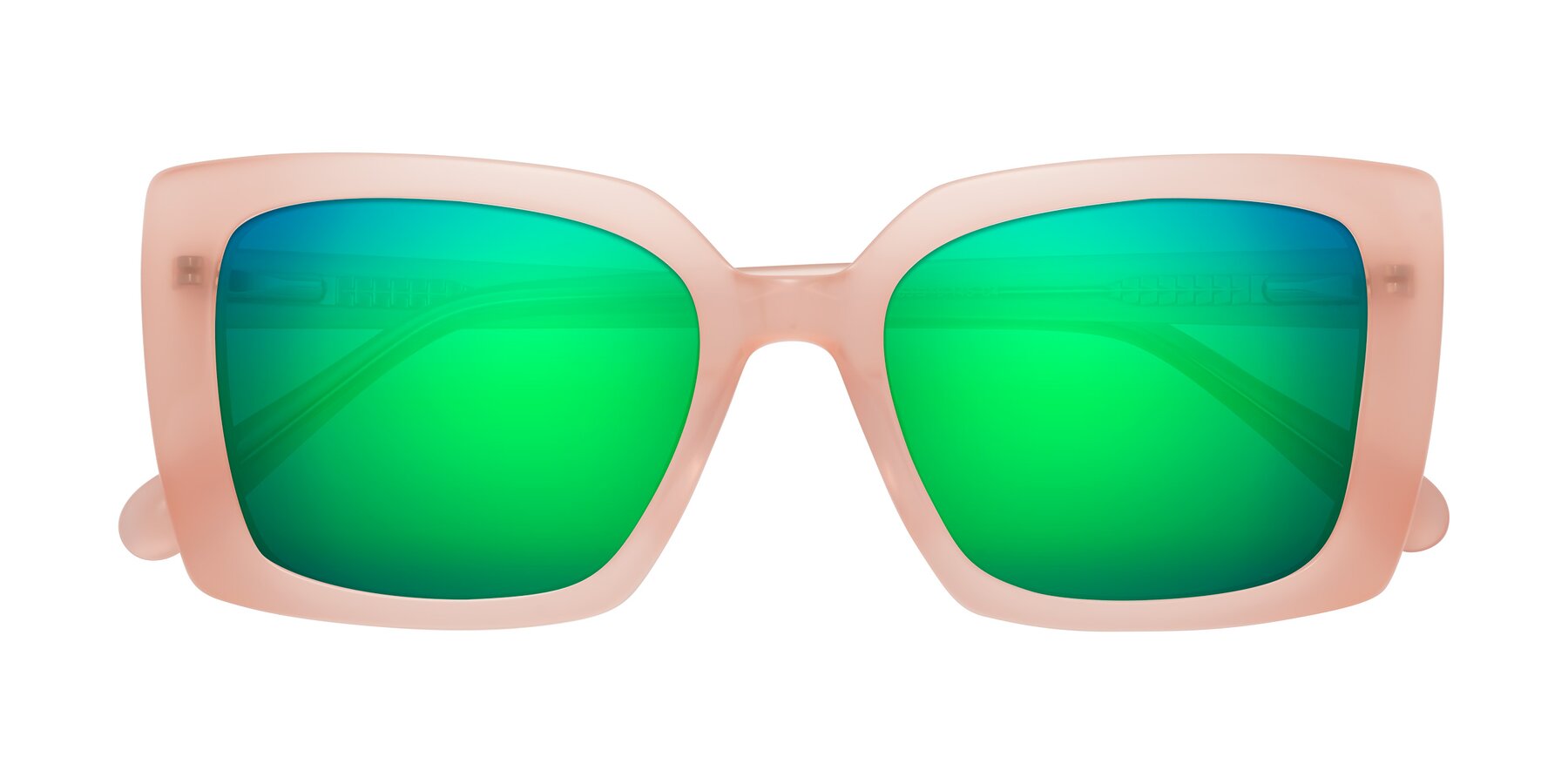 Folded Front of Godness in Coral Pink with Green Mirrored Lenses