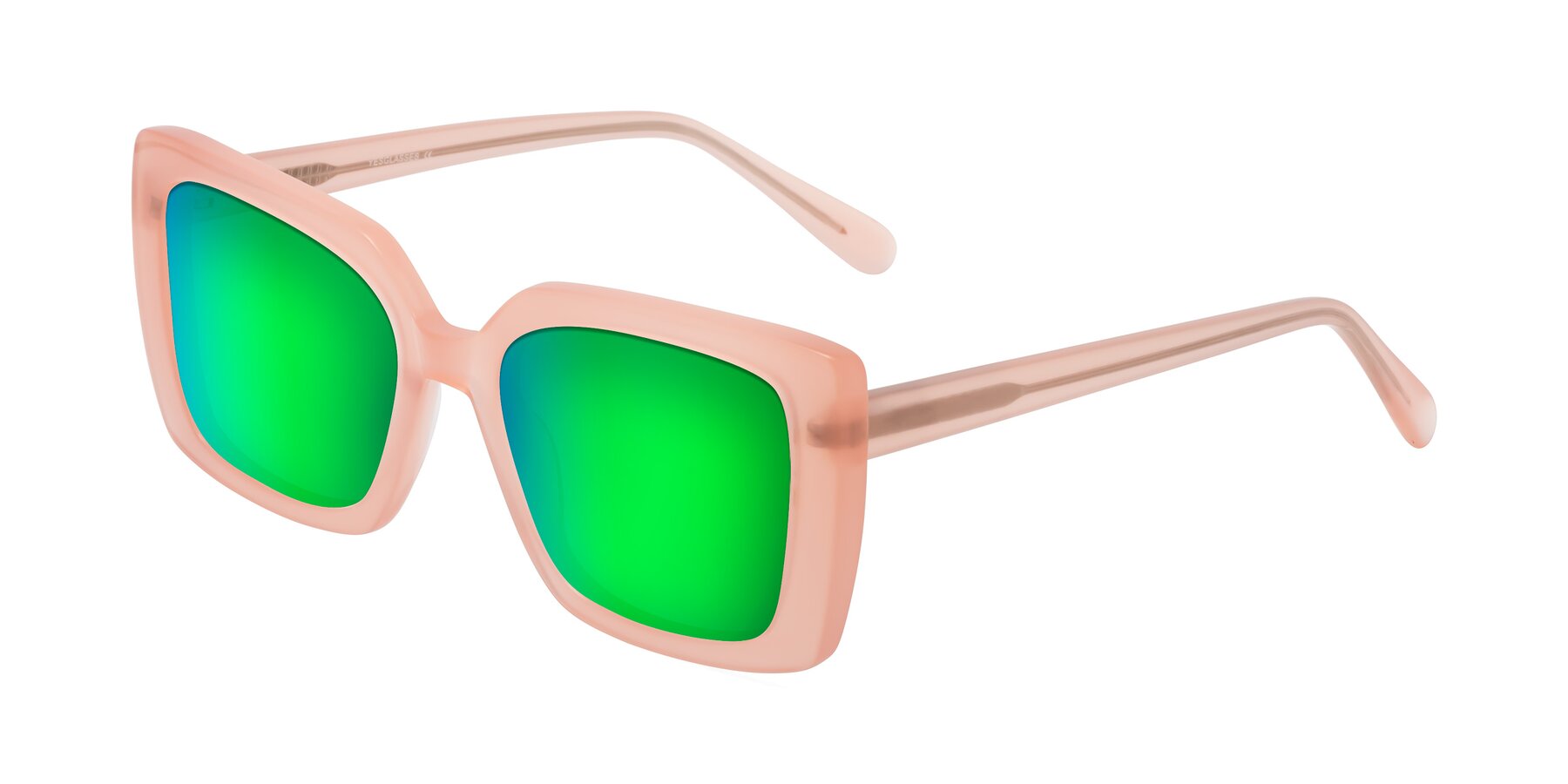 Angle of Godness in Coral Pink with Green Mirrored Lenses