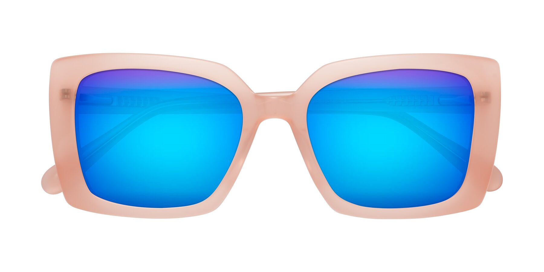 Folded Front of Godness in Coral Pink with Blue Mirrored Lenses