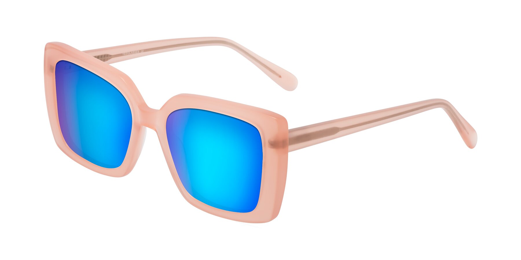 Angle of Godness in Coral Pink with Blue Mirrored Lenses