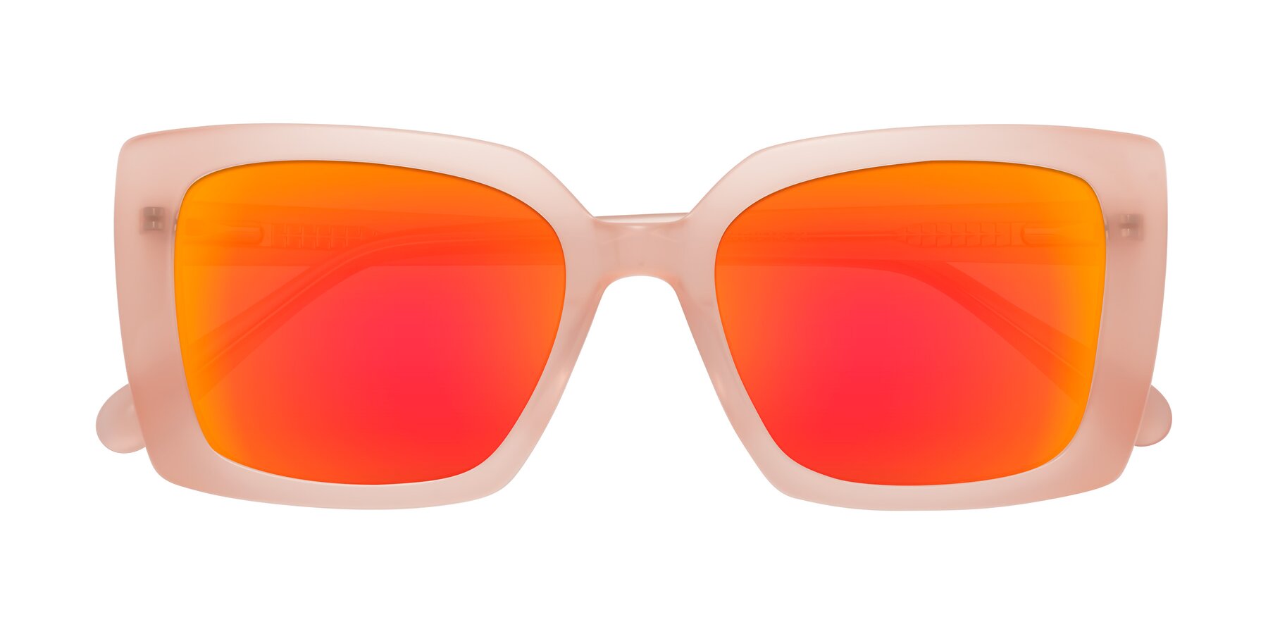 Folded Front of Godness in Coral Pink with Red Gold Mirrored Lenses