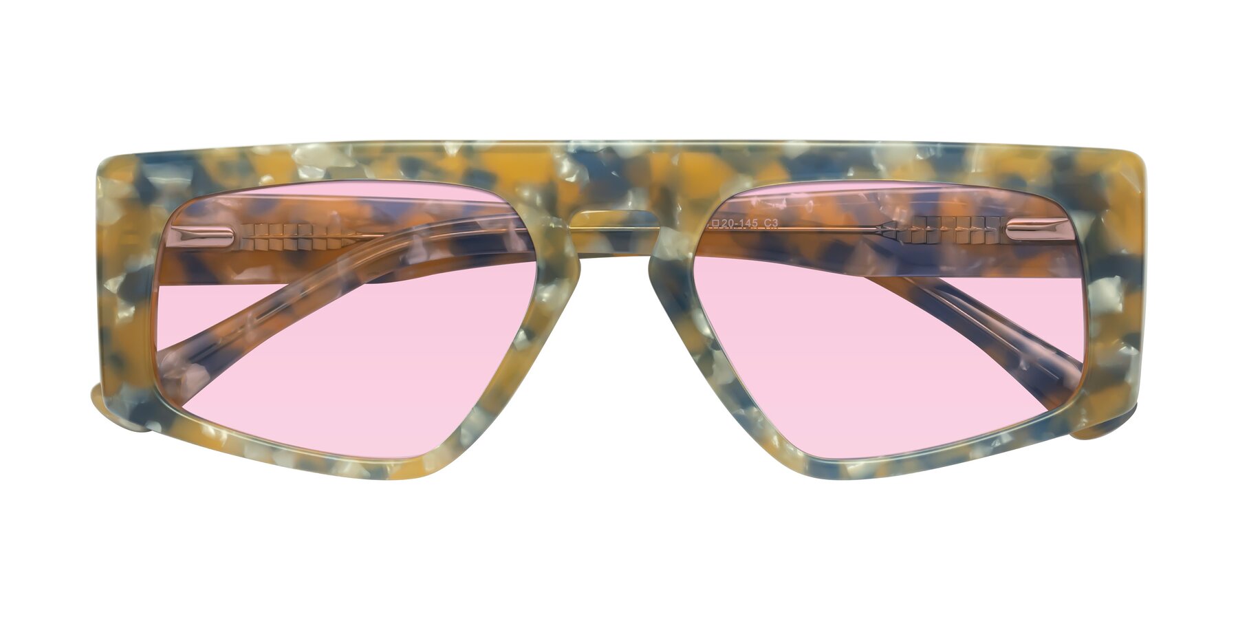 Folded Front of Shiny in Granite Tortoise with Light Pink Tinted Lenses