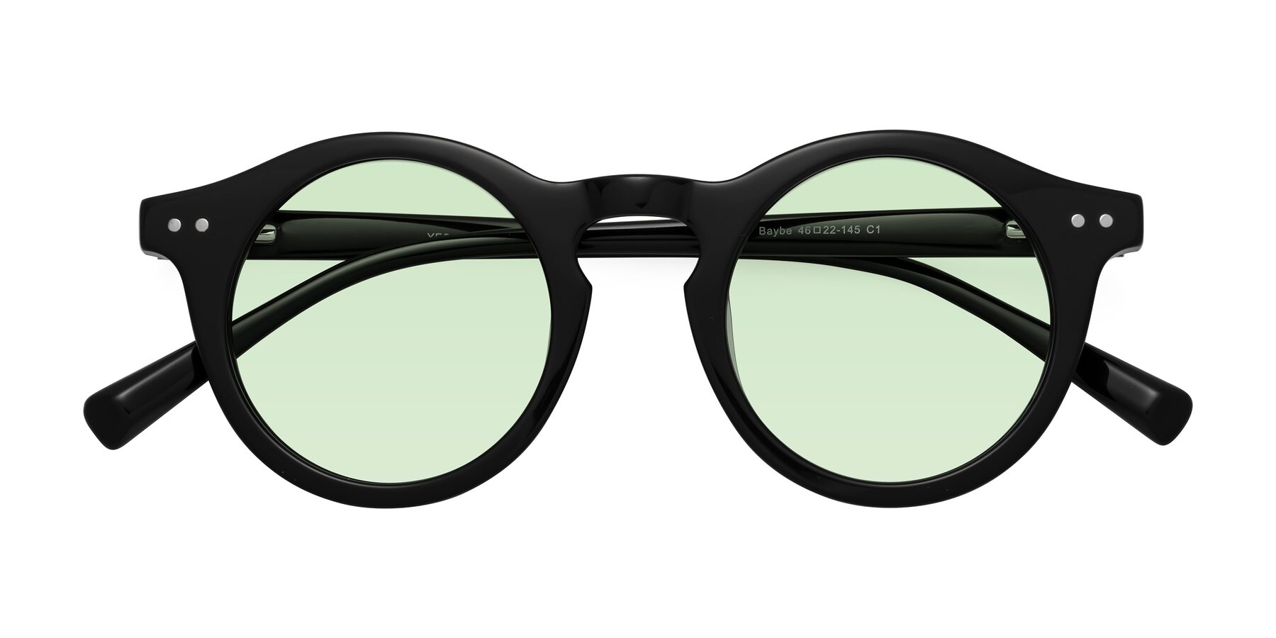 Folded Front of Baybe in Black with Light Green Tinted Lenses