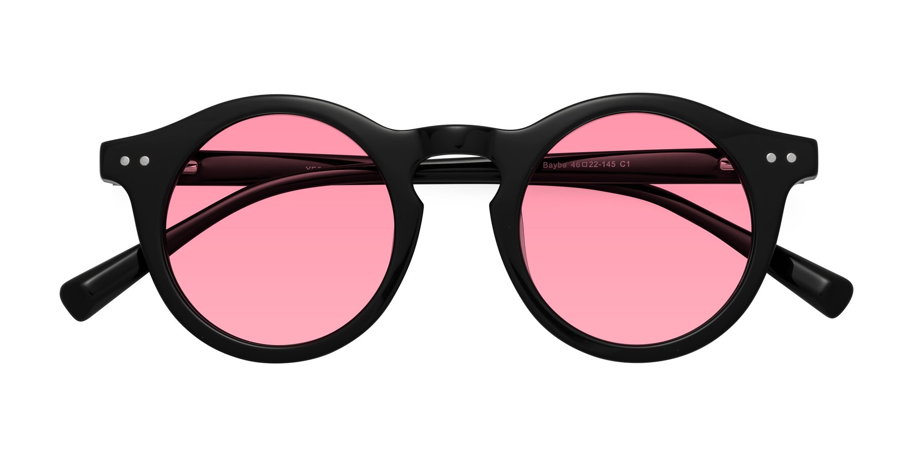 Folded Front of Baybe in Black with Pink Tinted Lenses