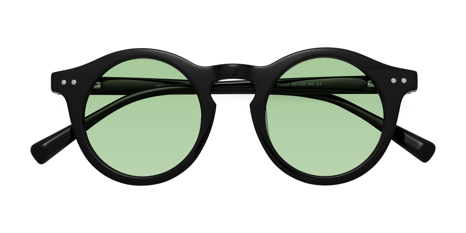 Folded Front of Baybe in Black with Medium Green Tinted Lenses