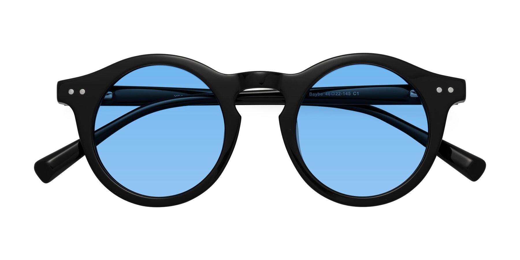 Folded Front of Baybe in Black with Medium Blue Tinted Lenses