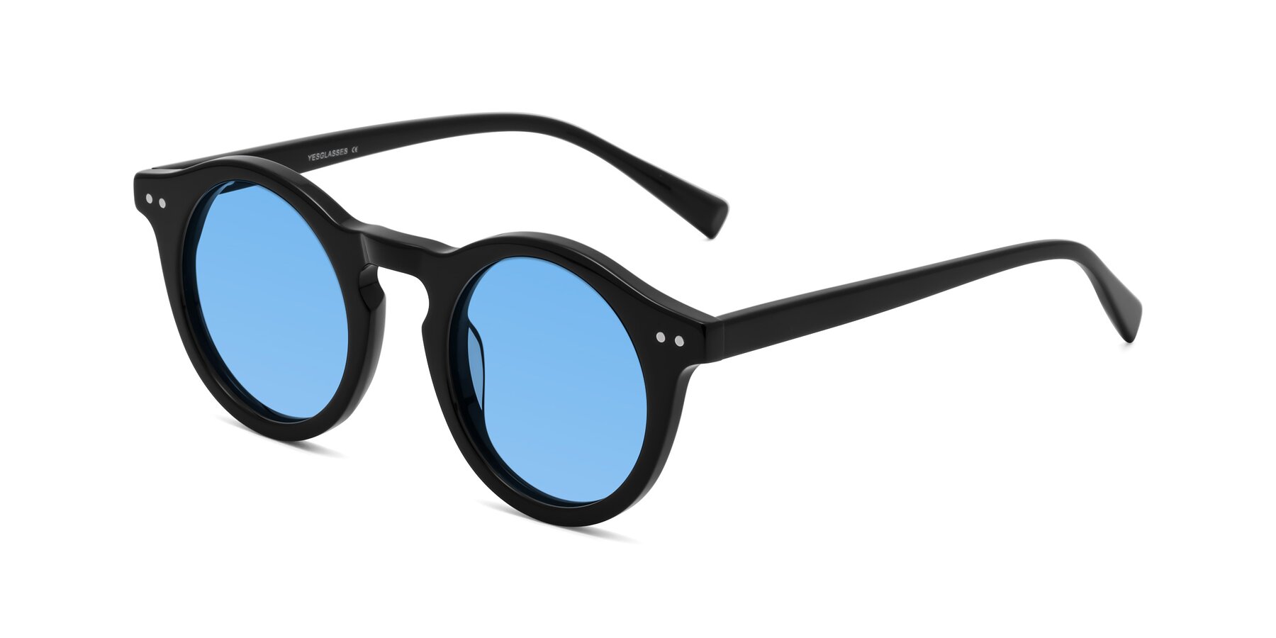 Angle of Baybe in Black with Medium Blue Tinted Lenses