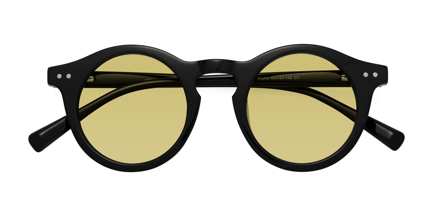 Folded Front of Baybe in Black with Medium Champagne Tinted Lenses