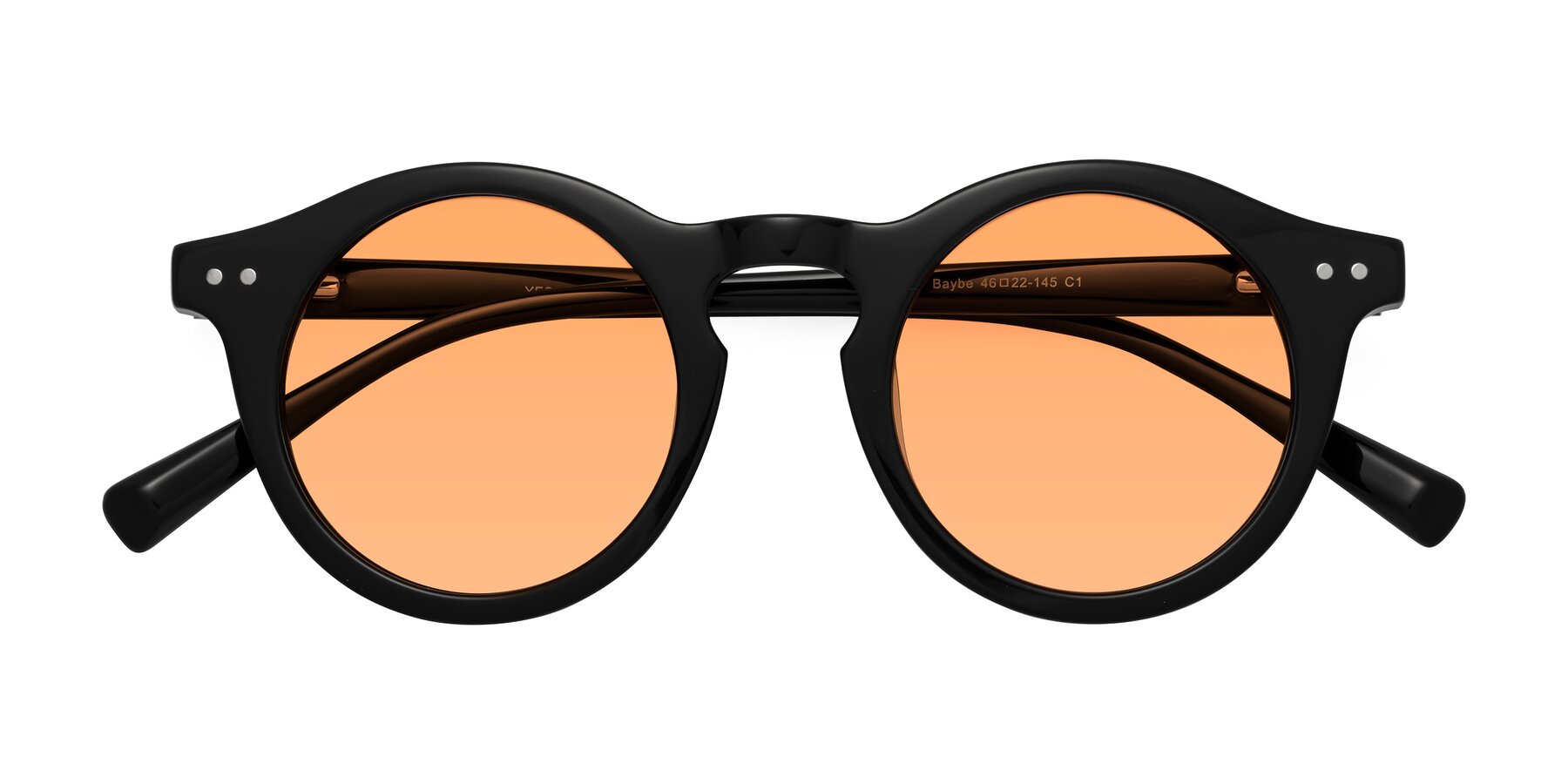 Folded Front of Baybe in Black with Medium Orange Tinted Lenses