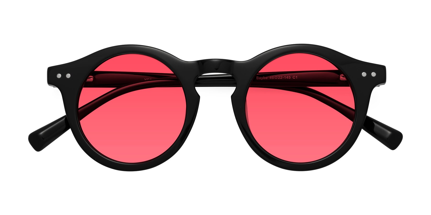 Folded Front of Baybe in Black with Red Tinted Lenses