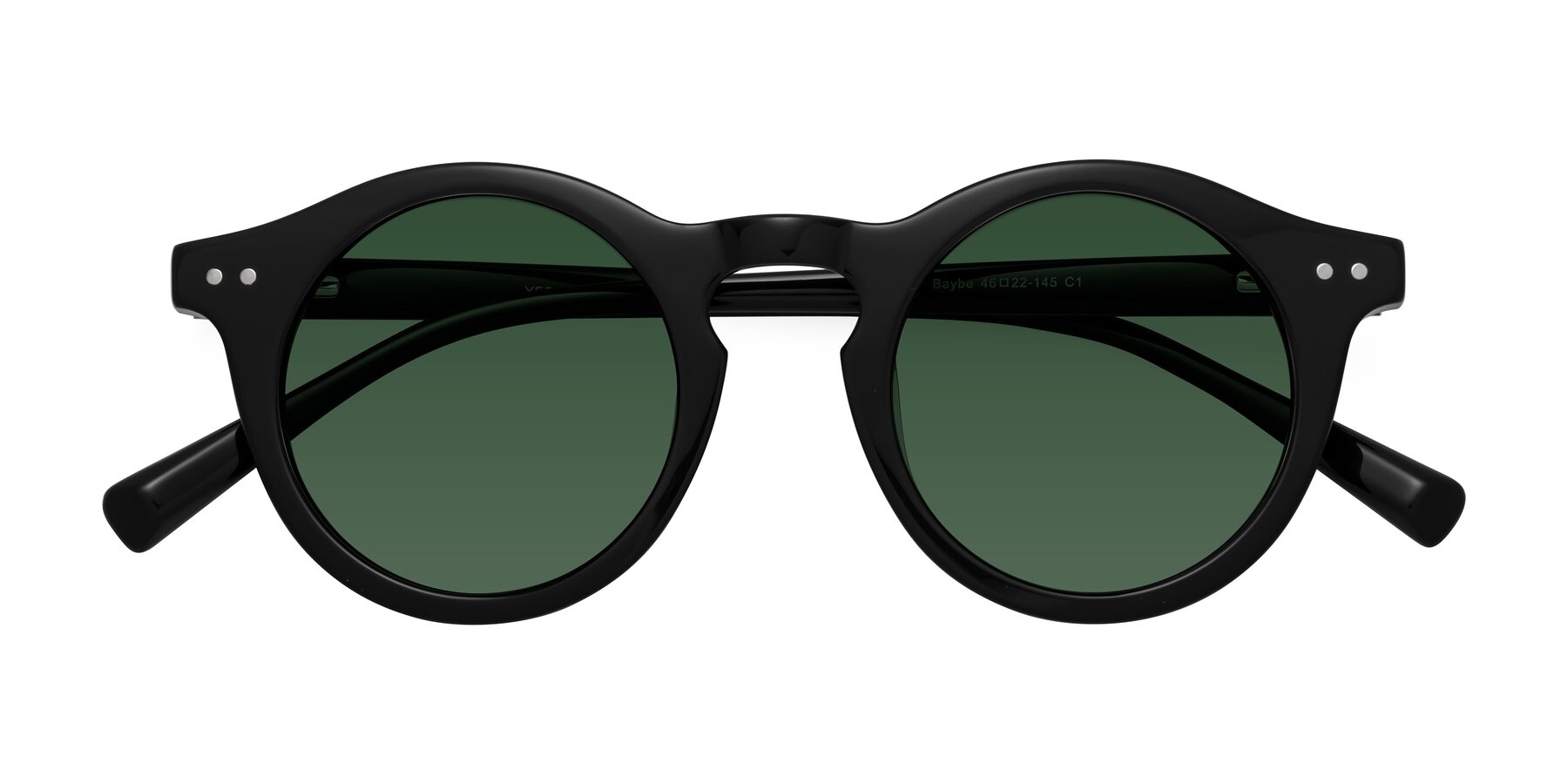 Folded Front of Baybe in Black with Green Tinted Lenses