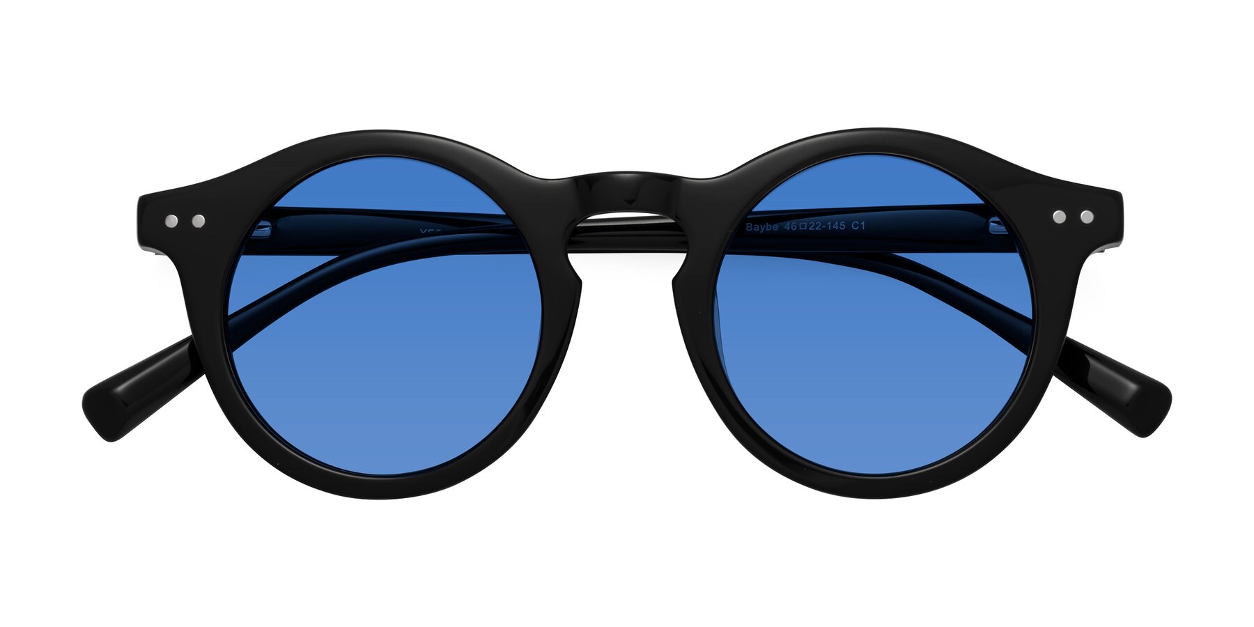 Folded Front of Baybe in Black with Blue Tinted Lenses