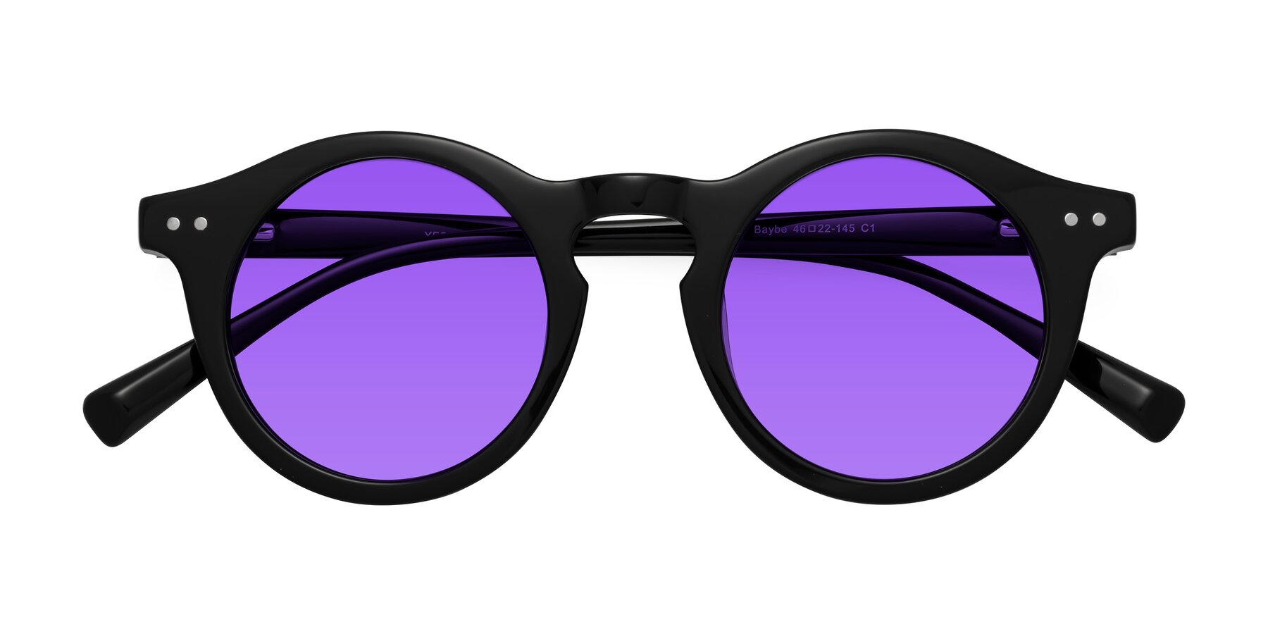 Folded Front of Baybe in Black with Purple Tinted Lenses