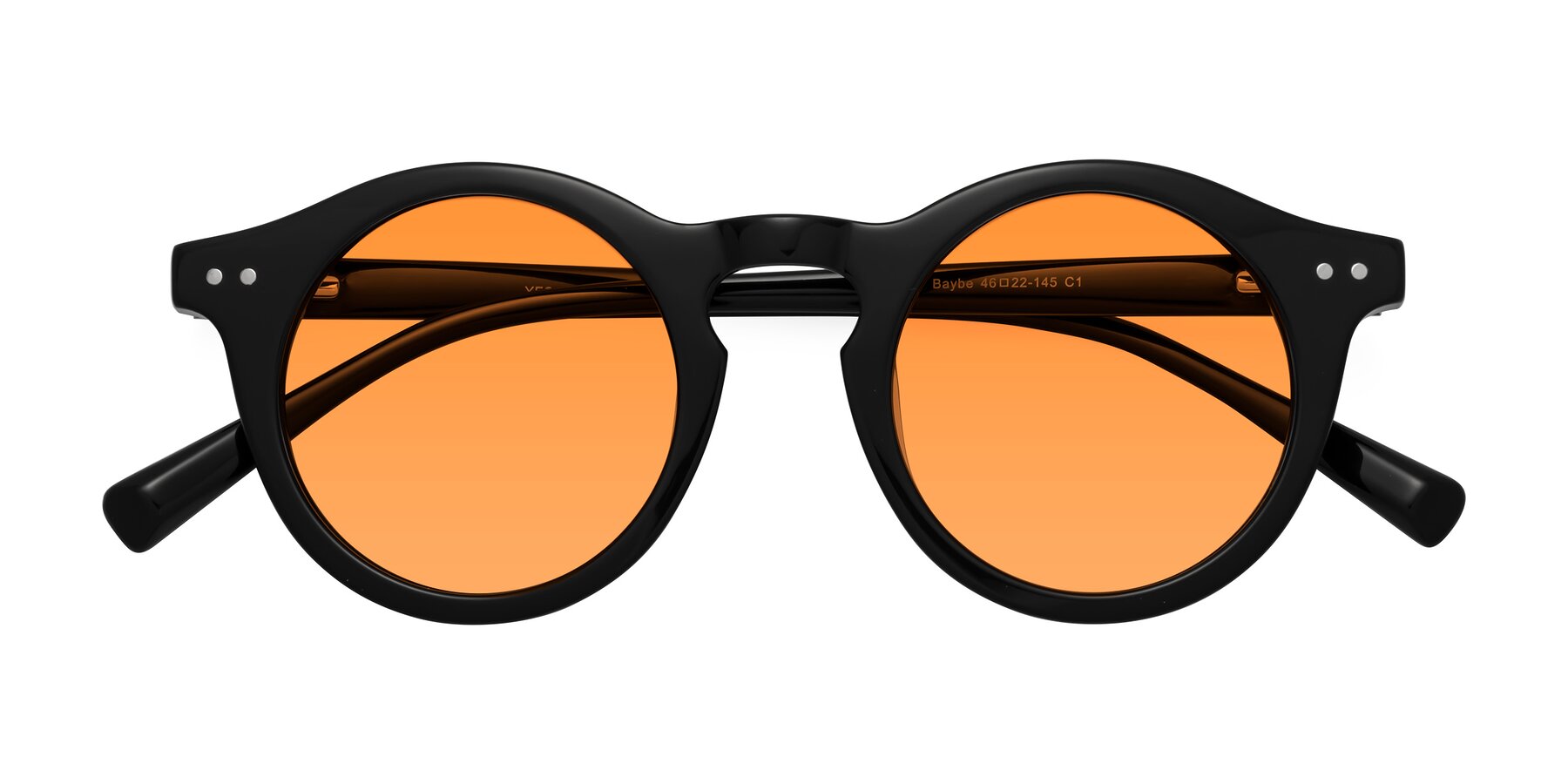 Folded Front of Baybe in Black with Orange Tinted Lenses