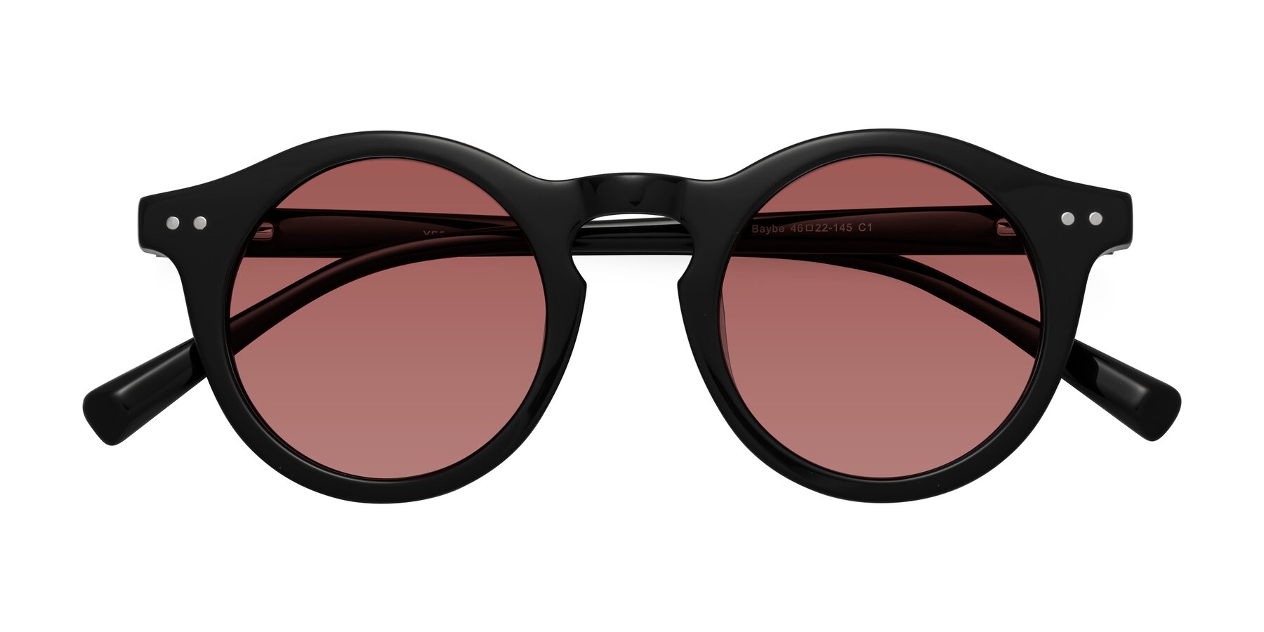 Folded Front of Baybe in Black with Garnet Tinted Lenses