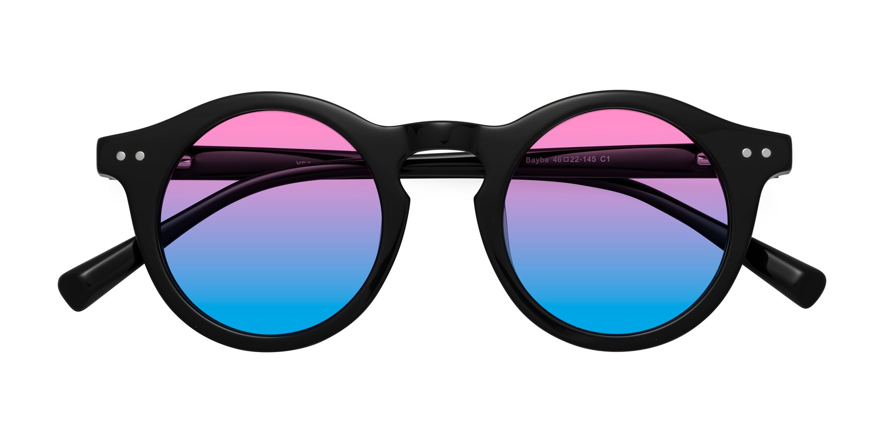 Folded Front of Baybe in Black with Pink / Blue Gradient Lenses