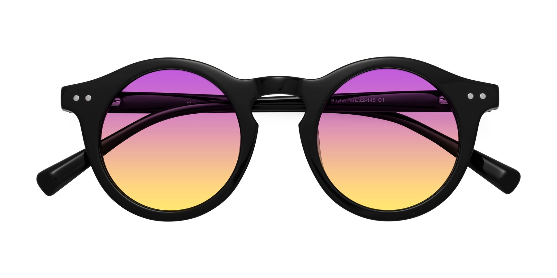 Folded Front of Baybe in Black with Purple / Yellow Gradient Lenses