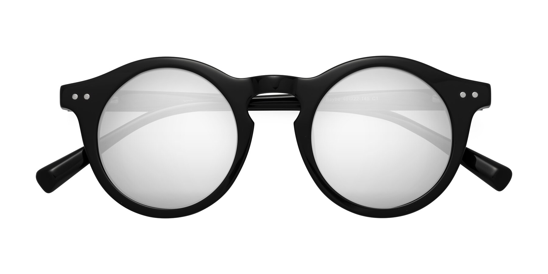 Folded Front of Baybe in Black with Silver Mirrored Lenses