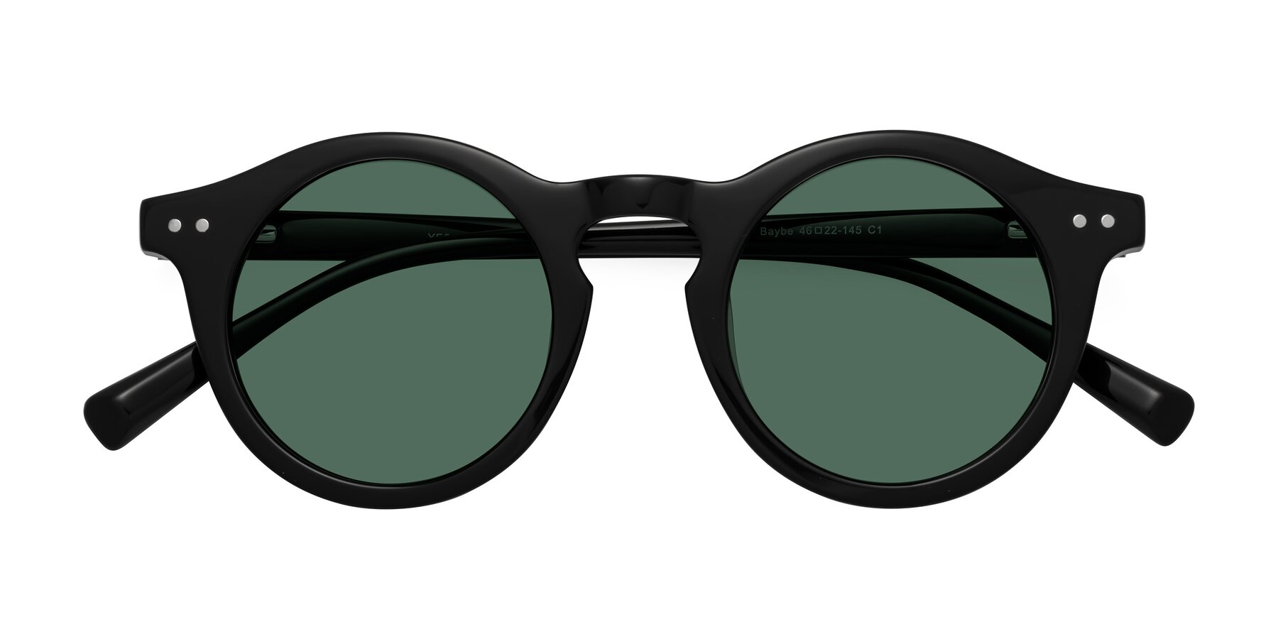 Folded Front of Baybe in Black with Green Polarized Lenses